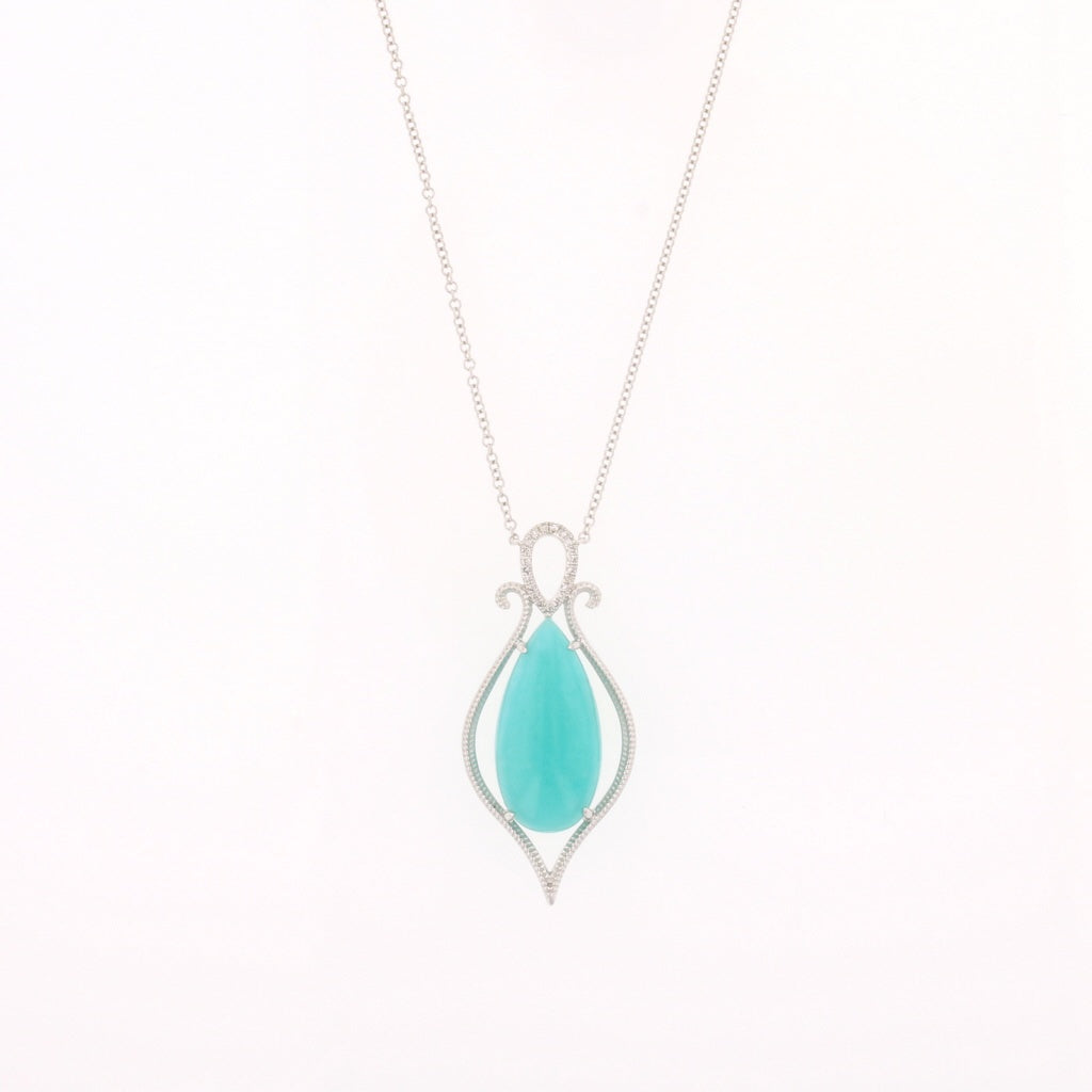 Pear-Shaped Amazonite & Diamond Pendant Necklace - David's Antiques & Jewelry