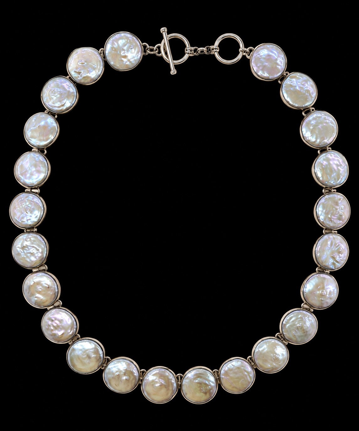 Coin Pearl Collar Necklace, Bezel-Set in Sterling Silver 892186 — main view