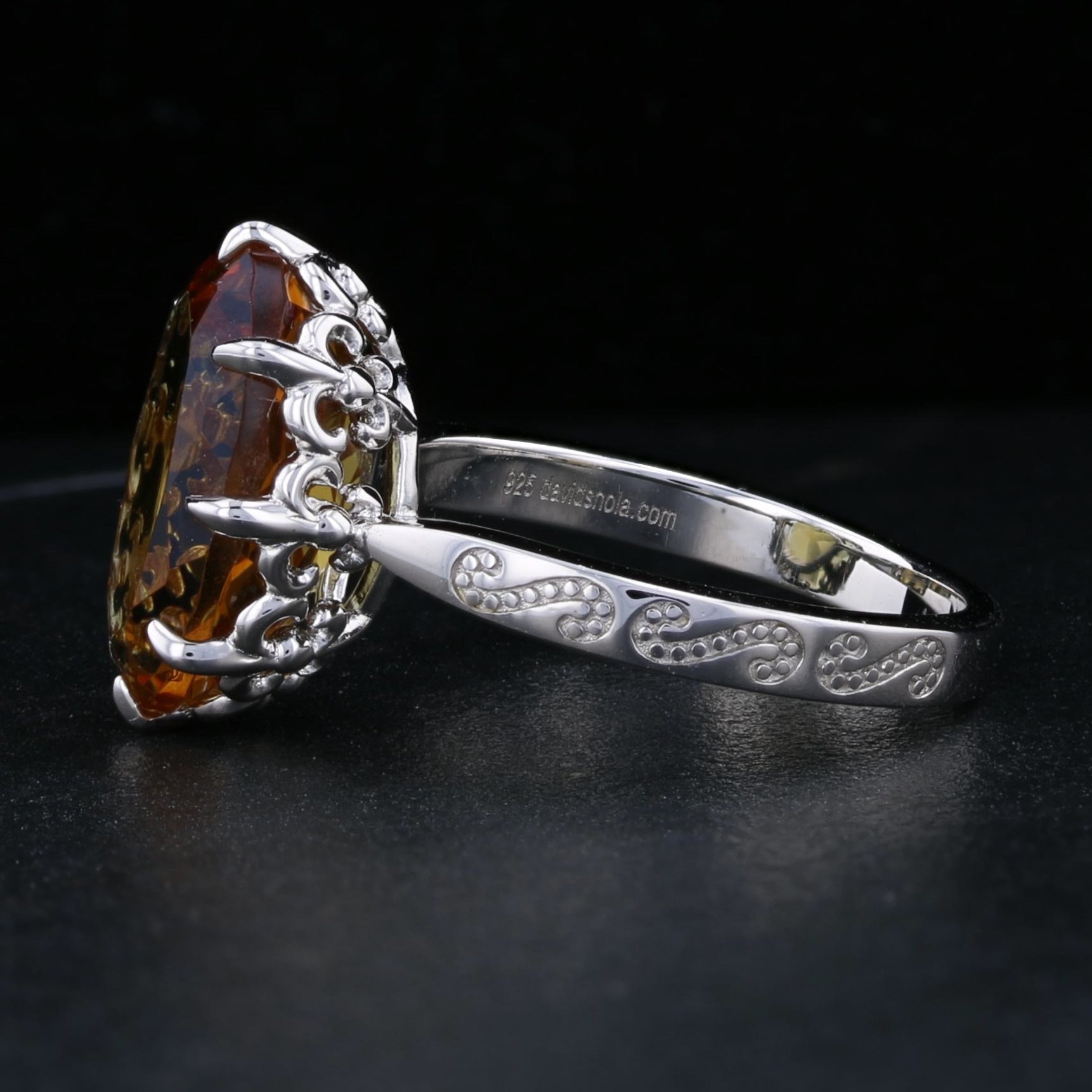 VooDooStone Ring with Fleur De Lis Prongs Ring - David's Antiques & Jewelry
