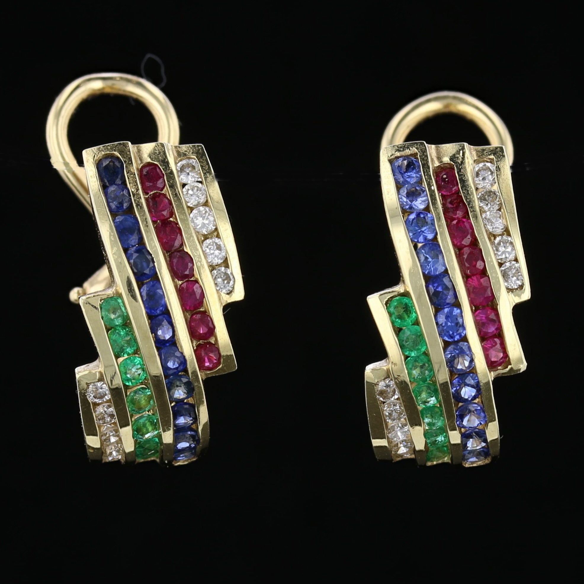 Diamond Ruby Sapphire Emerald Earrings - David's Antiques & Jewelry