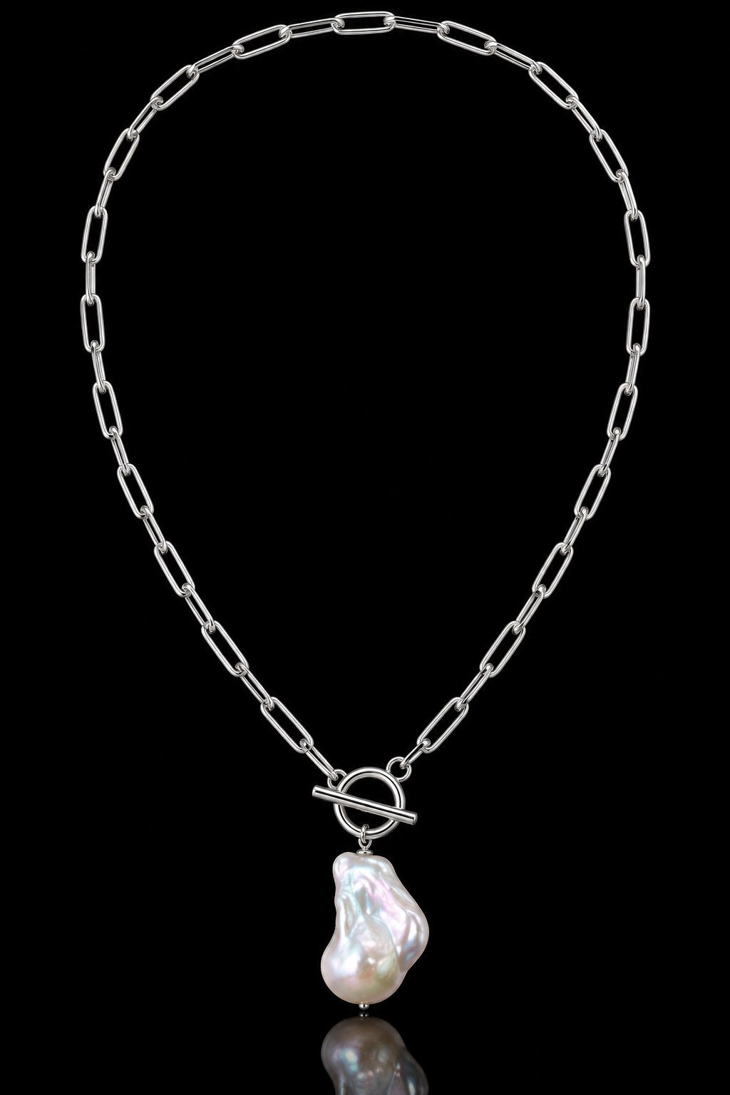 Baroque Pearl Drop Necklace on Sterling Silver Paperclip Chain 894622 — main view