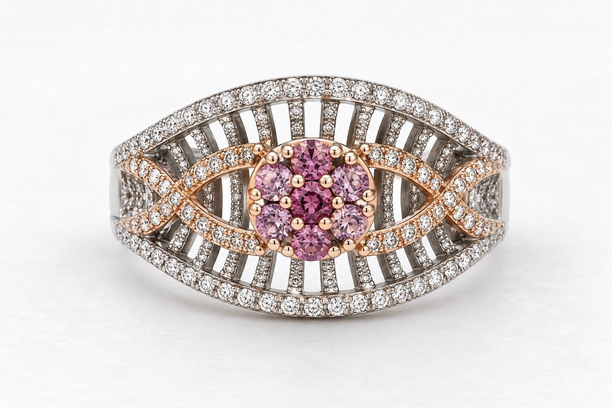 14K White & Rose Gold Pink Diamond Flower Ring 894650 — main view