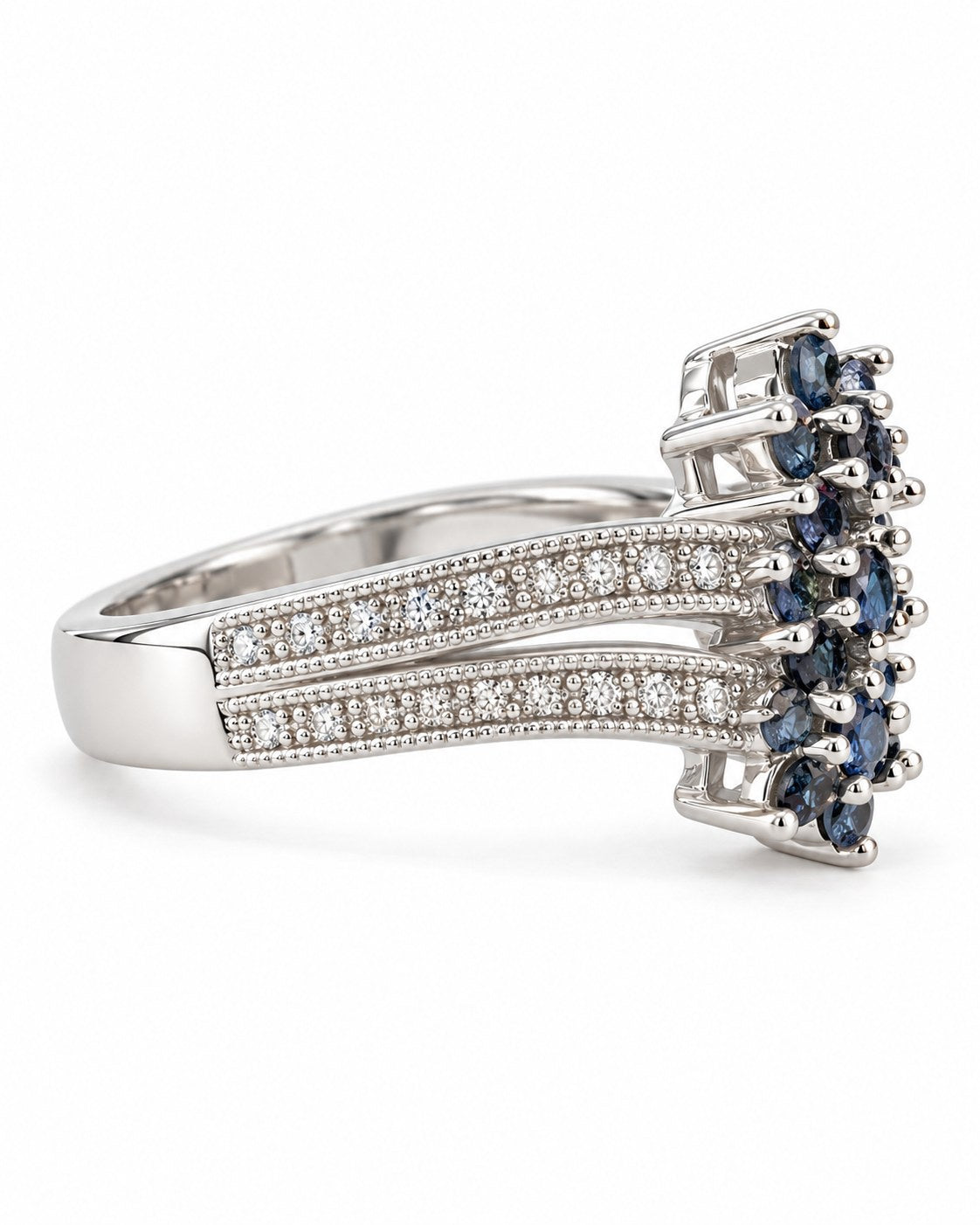 14K White Gold Blue Diamond Cluster Ring with White Diamonds 894657 — second view
