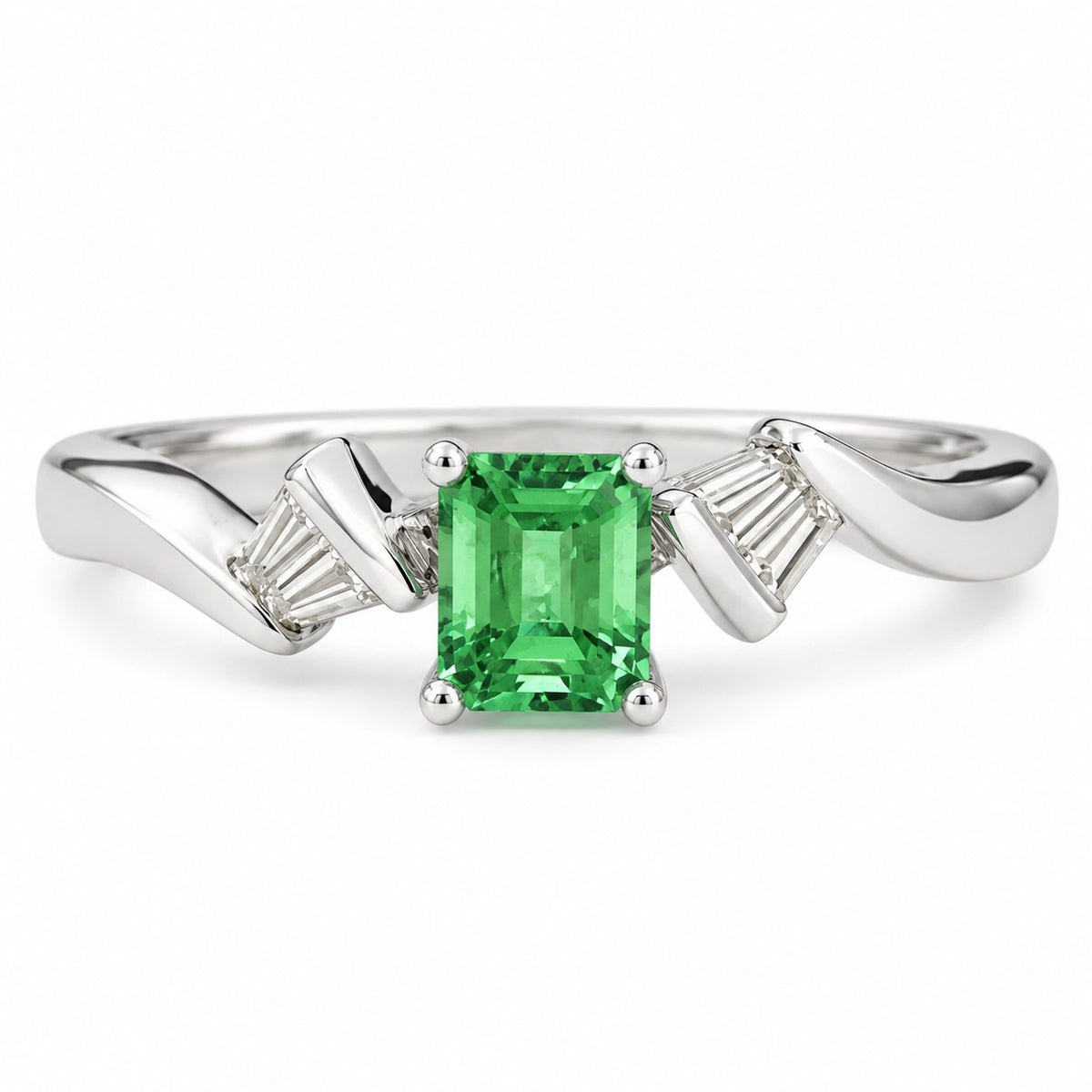 14K White Gold Emerald-Cut Tsavorite & Diamond Ring 894759 — main view
