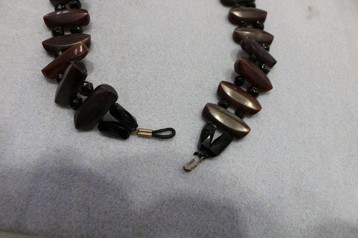 Antique Gutta Percha & Whitby Jet Cameo, French Jet Beads Necklace - David's Antiques & Jewelry