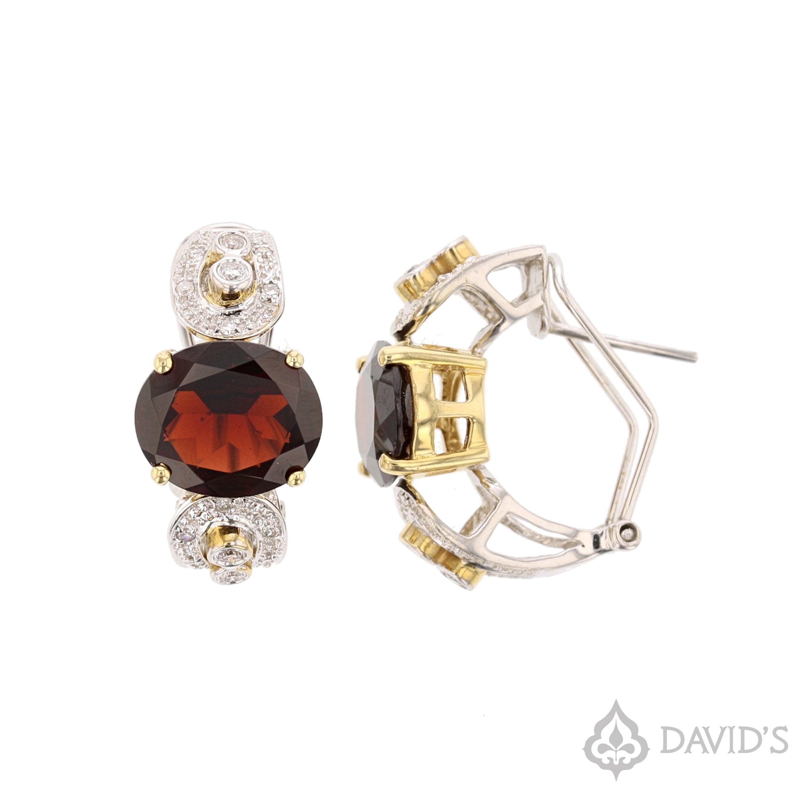 14K Yellow Gold Garnet and Diamond Earrings - David's Antiques & Jewelry