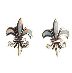 Opal Inlaid Fleur De Lis Studs - David's Antiques & Jewelry