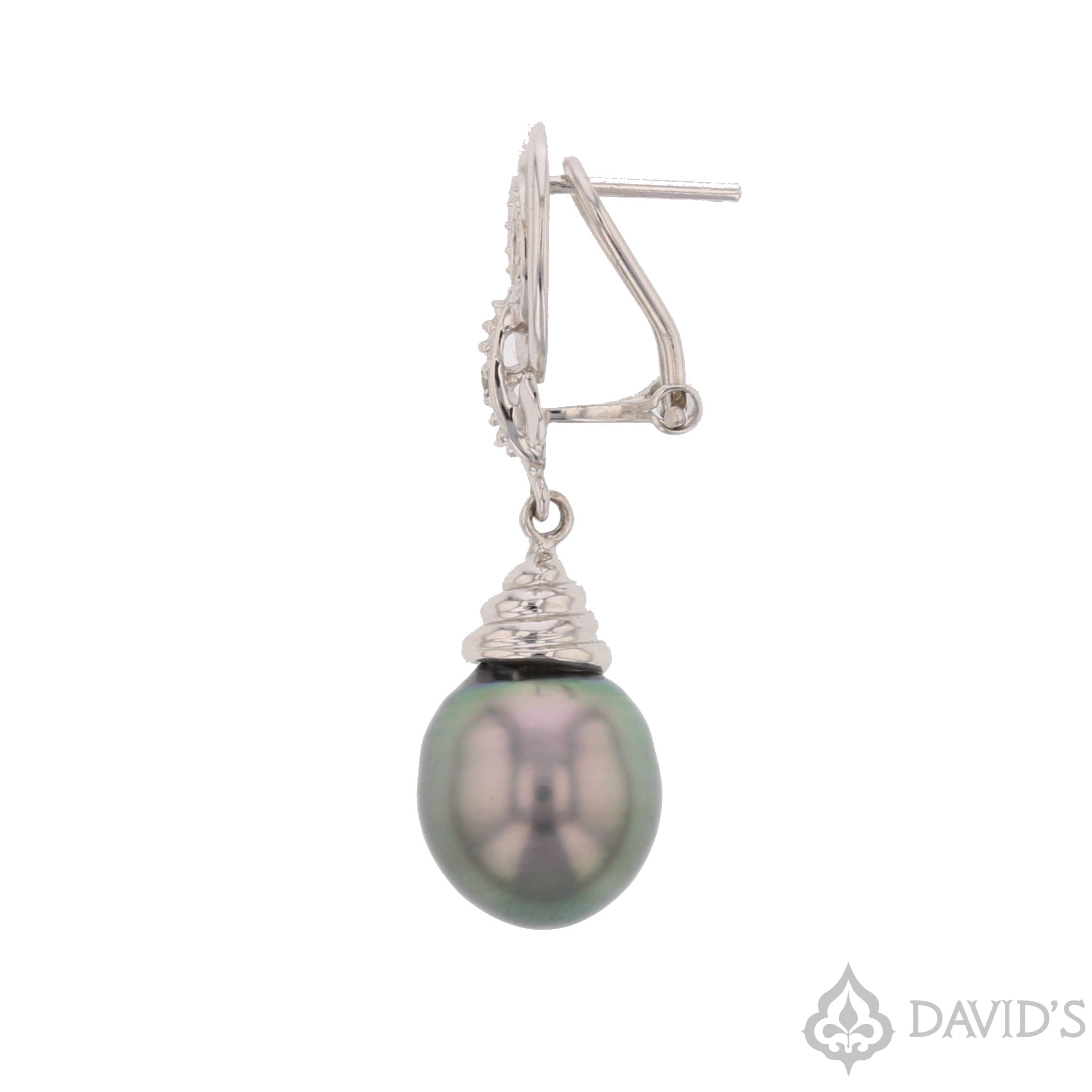 14K White Gold Tahitian Pearl & Diamond Earrings - David's Antiques & Jewelry