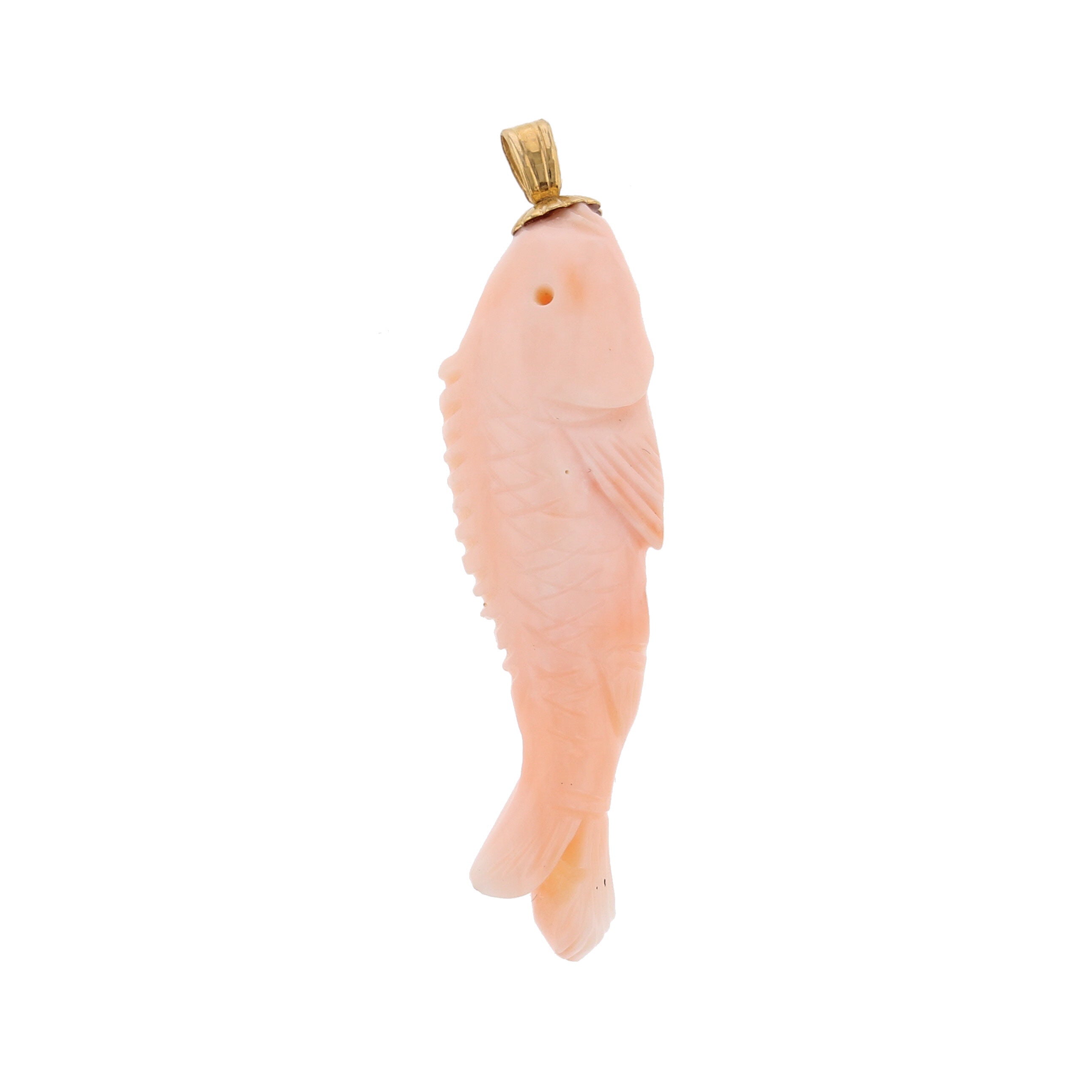 14K Yellow Gold Coral Pink Fish Pendant - David's Antiques & Jewelry