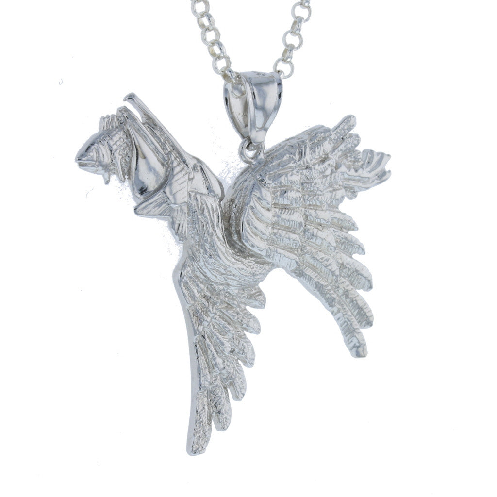 Sterling Silver Pelican Eating Fish Pendant - David's Antiques & Jewelry
