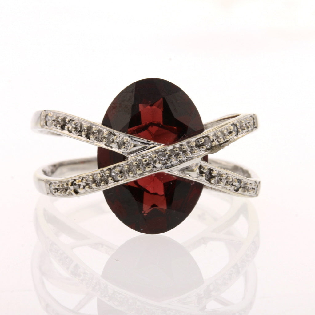 White Gold Mozambique Garnet and Diamond Ring - David's Antiques & Jewelry
