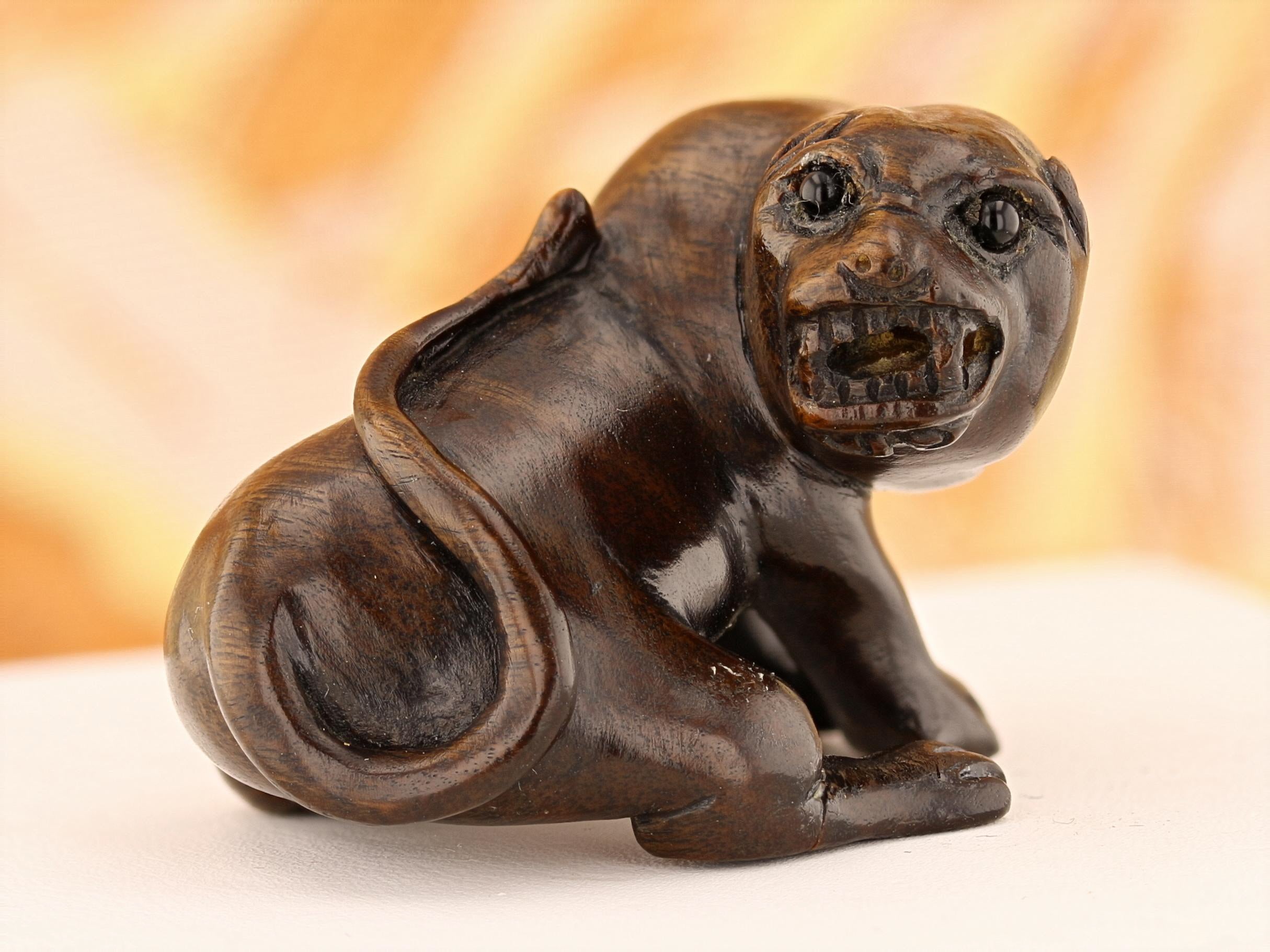 Vintage Carved Ironwood Lioness Netsuke - David's Antiques & Jewelry