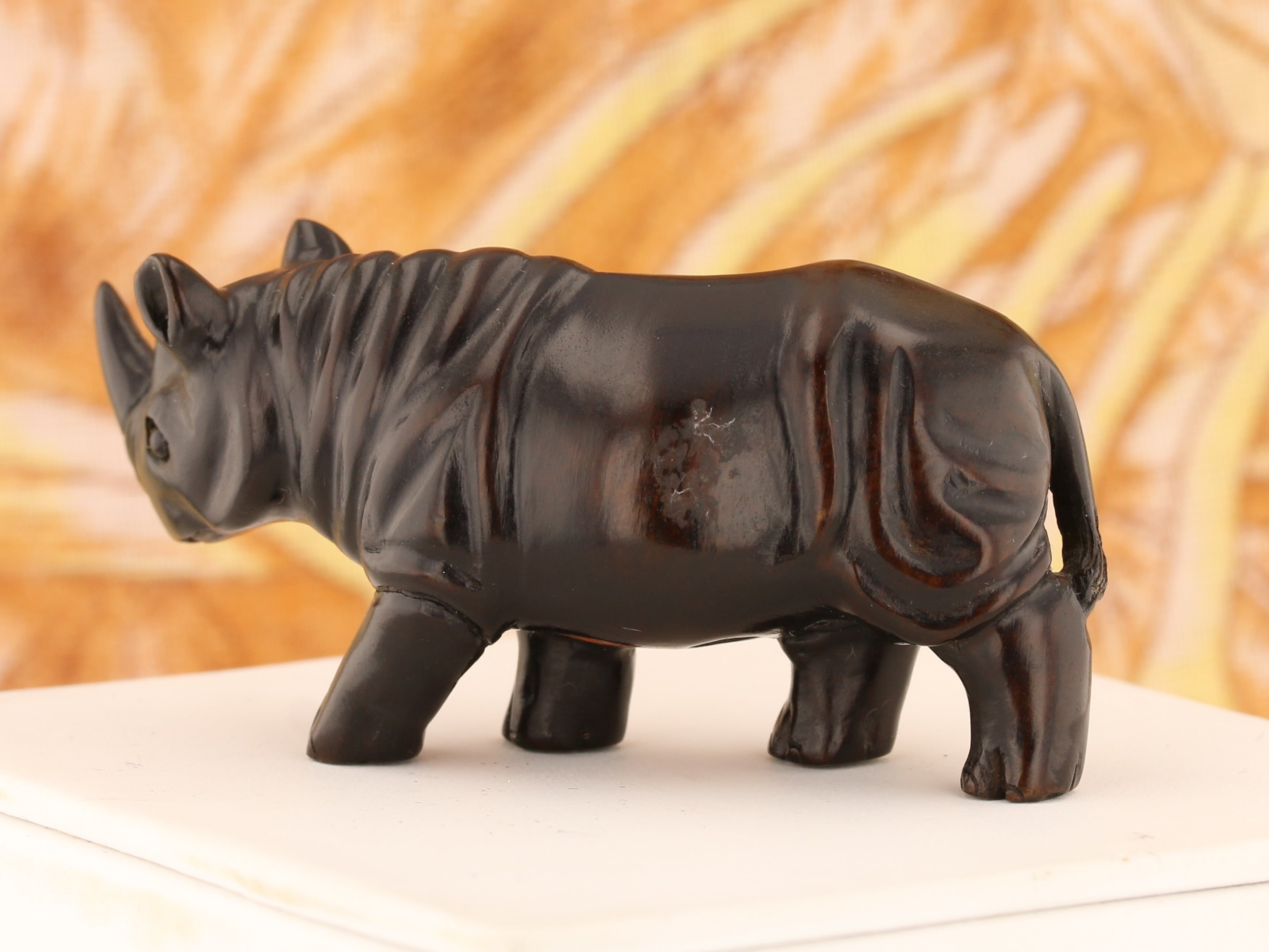 Regal Rhinoceros Dark Wood Netsuke - David's Antiques & Jewelry