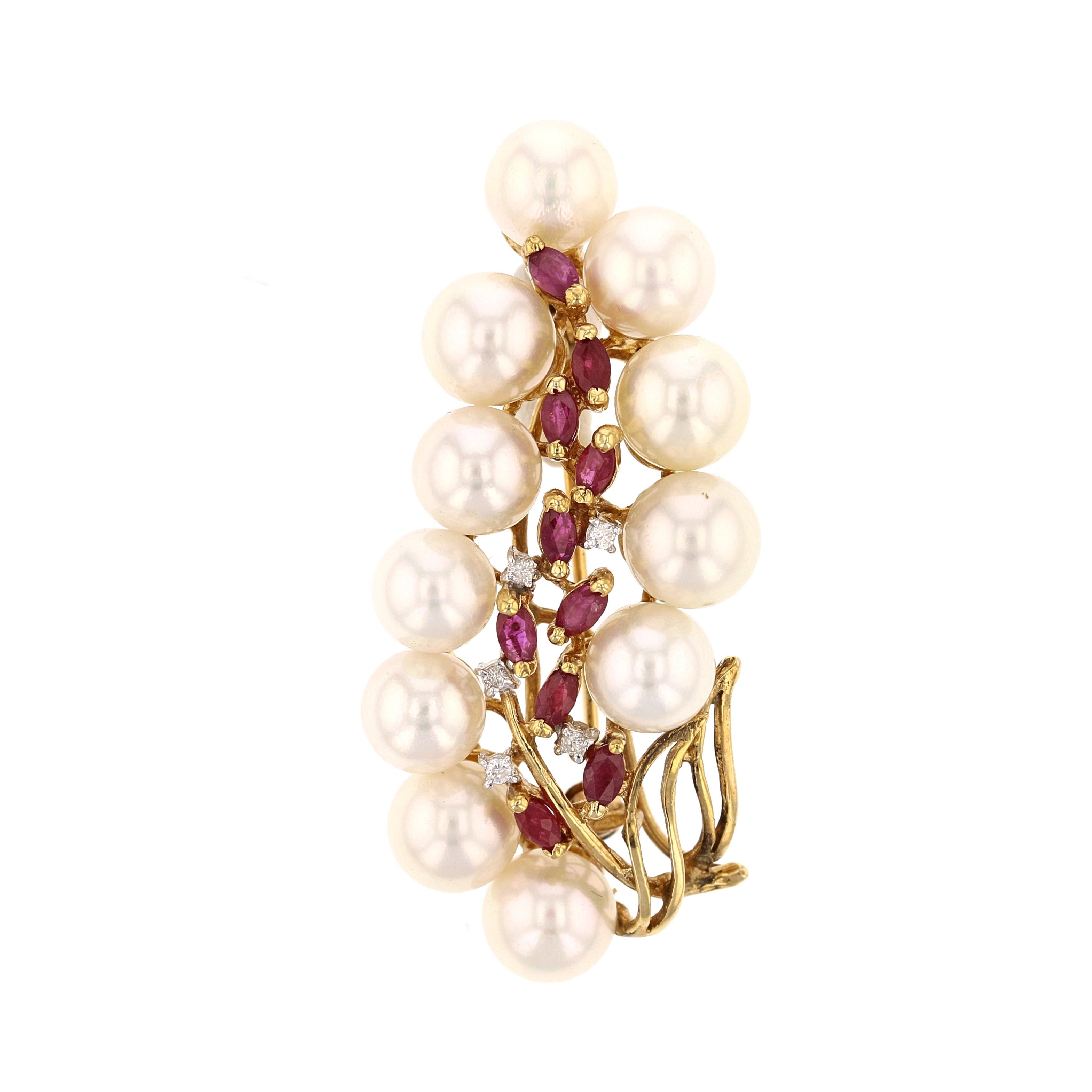 Pearl, Ruby & Diamond Brooch - David's Antiques & Jewelry