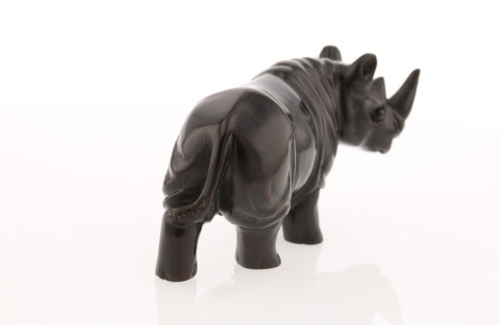 Regal Rhinoceros Dark Wood Netsuke - David's Antiques & Jewelry