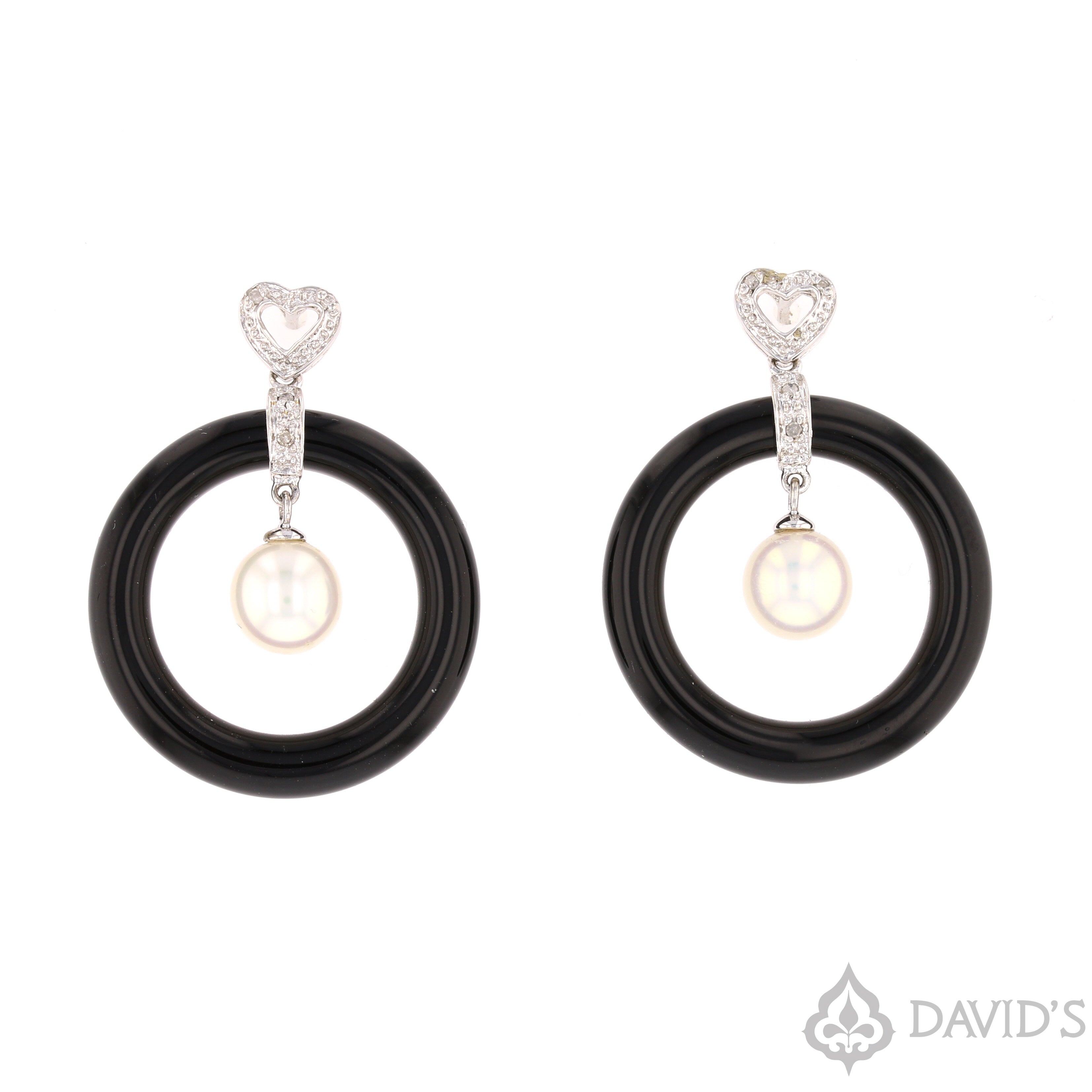 Diamond, Pearl & Onyx Earrings - David's Antiques & Jewelry