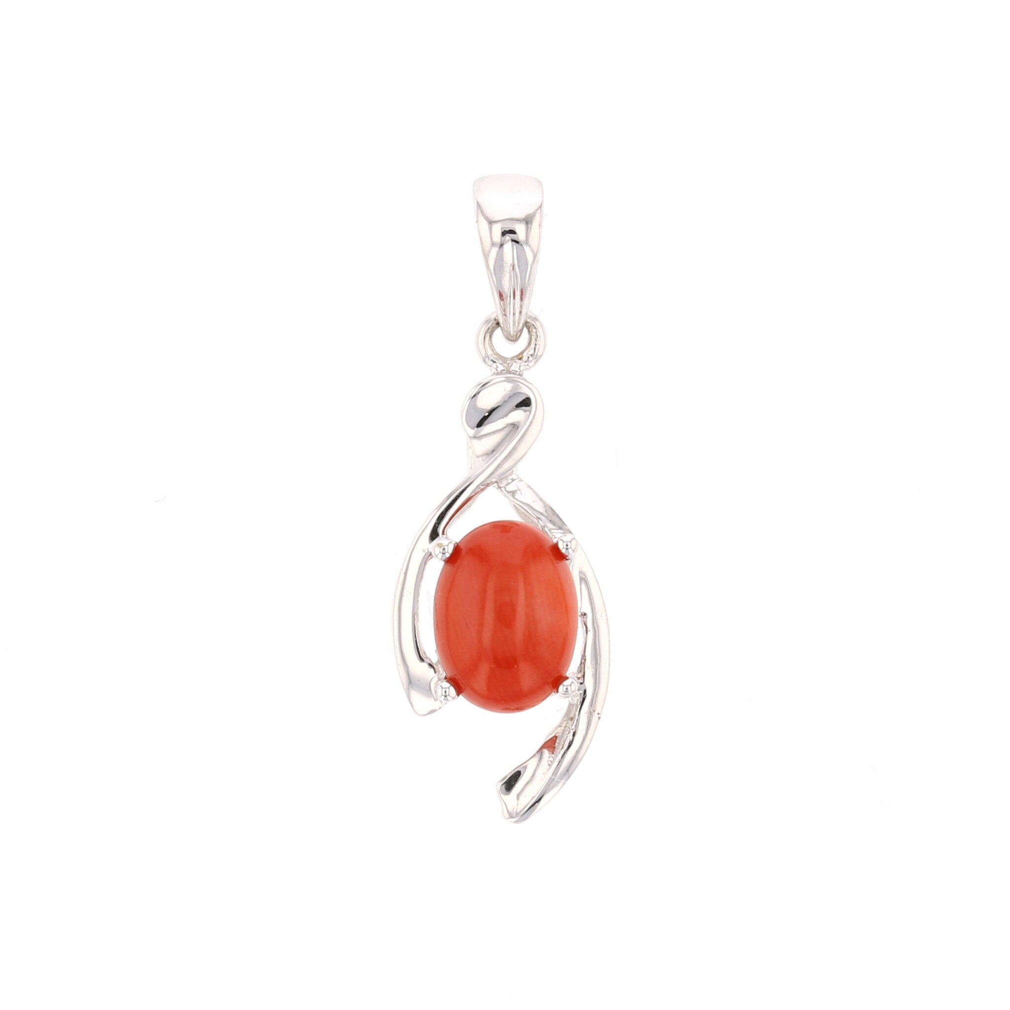 14K White Gold Red Coral Oval Pendant - David's Antiques & Jewelry