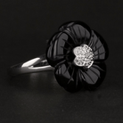Sterling Silver Carved Onyx Flower Ring with Natural Diamonds | Online Sale $50 - David's Antiques & Jewelry