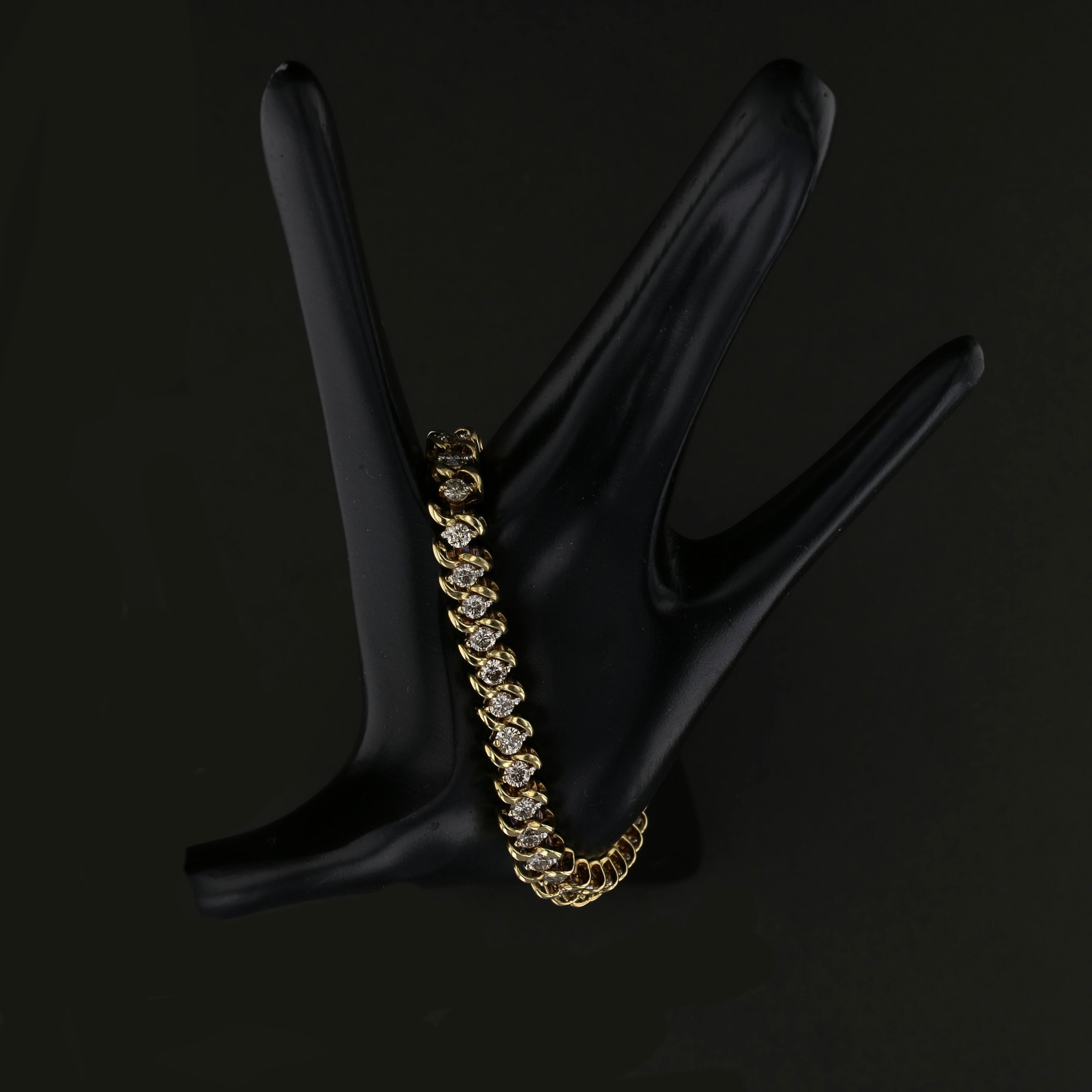 Vintage 14K Yellow Gold 7" Diamond Bracelet - David's Antiques & Jewelry