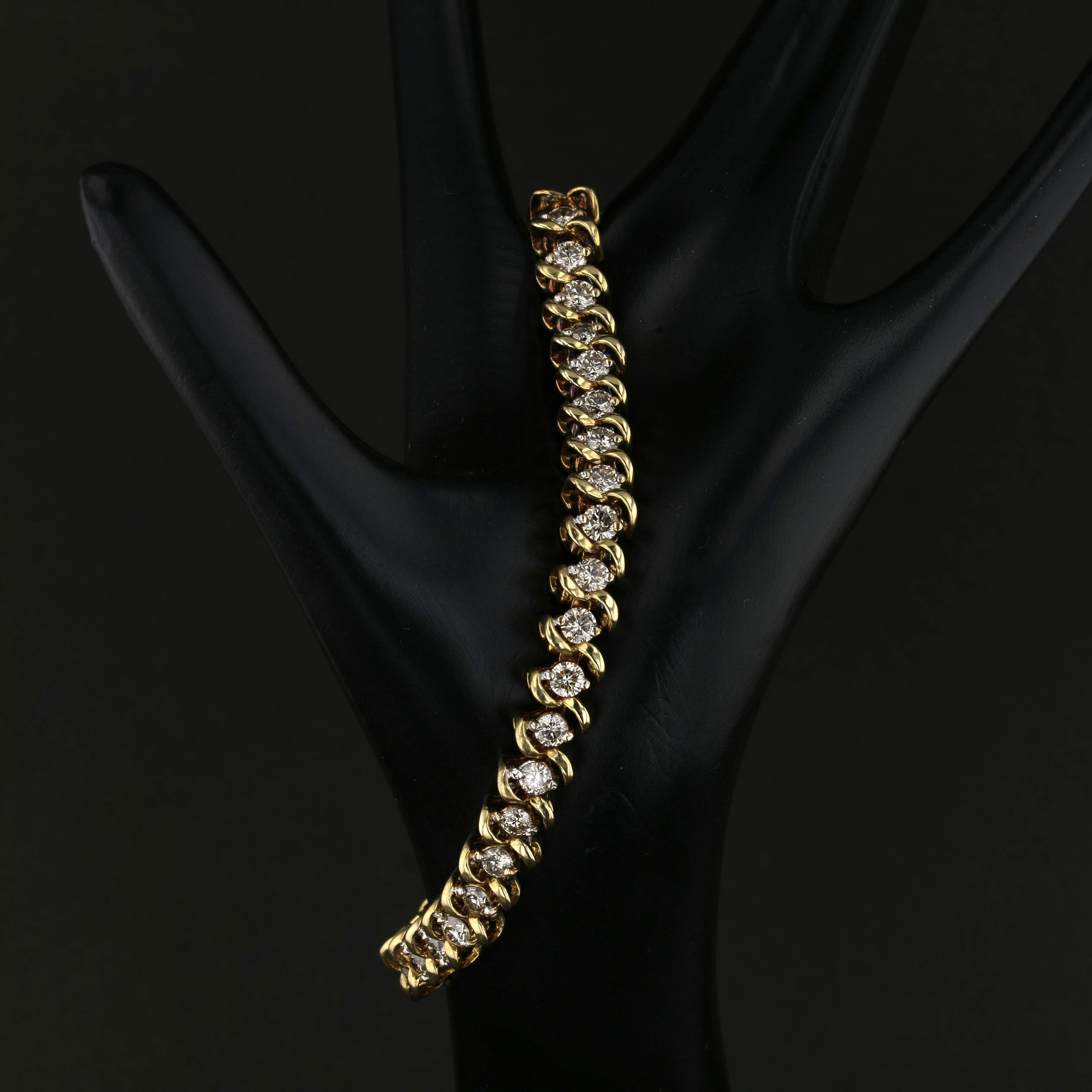 Vintage 14K Yellow Gold 7" Diamond Bracelet - David's Antiques & Jewelry