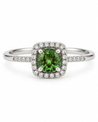 14K White Gold Green Tourmaline & Diamond Halo Ring, Size 7 893733 — main view
