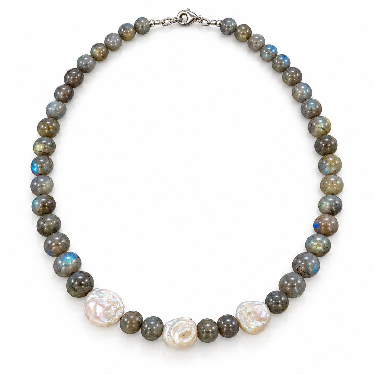Graduated Labradorite & Baroque Pearl Necklace, 16 Inch 893763 — main view