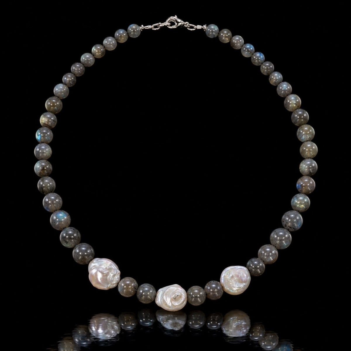 Graduated Labradorite & Baroque Pearl Necklace, 16 Inch 893763 — second view