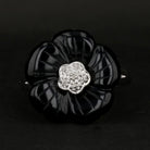 Sterling Silver Carved Onyx Flower Ring with Natural Diamonds | Online Sale $50 - David's Antiques & Jewelry