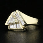 Trillion Diamond Ring 14K Yellow Gold Baguette Diamond Halo Geometric Design Size 6.5 - David's Antiques & Jewelry