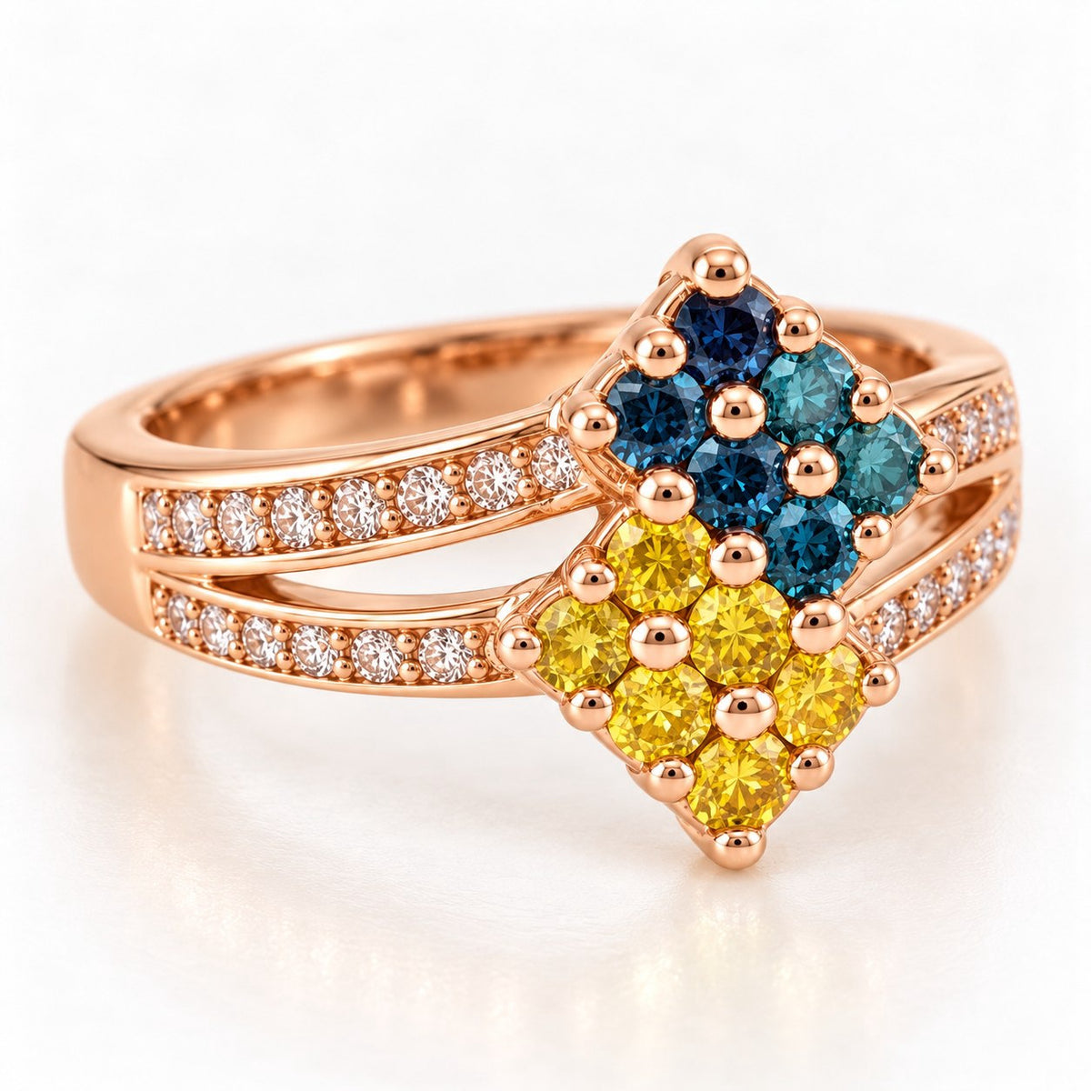 14K Rose Gold Blue & Yellow Diamond Cluster Ring, Size 7 894296 — second view