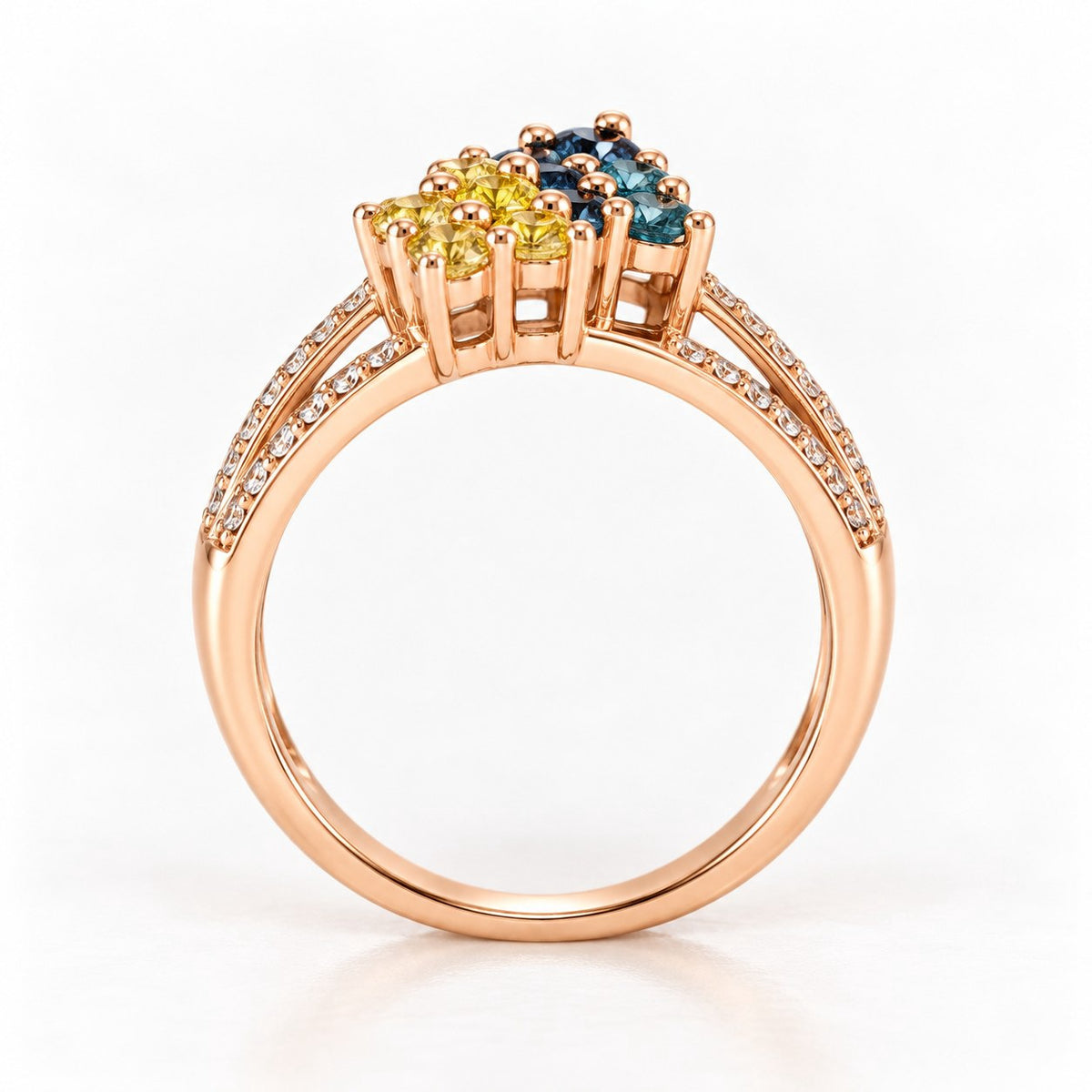 14K Rose Gold Blue & Yellow Diamond Cluster Ring, Size 7 894296 — third view