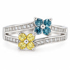 14K White Gold Blue & Yellow Diamond Double Flower Ring, Size 6 894320 — main view