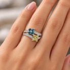 14K White Gold Blue & Yellow Diamond Double Flower Ring, Size 6 894320 — fourth view