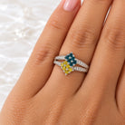 14K White Gold Blue & Yellow Diamond Cluster Bypass Ring, Size 7 894324 — third view