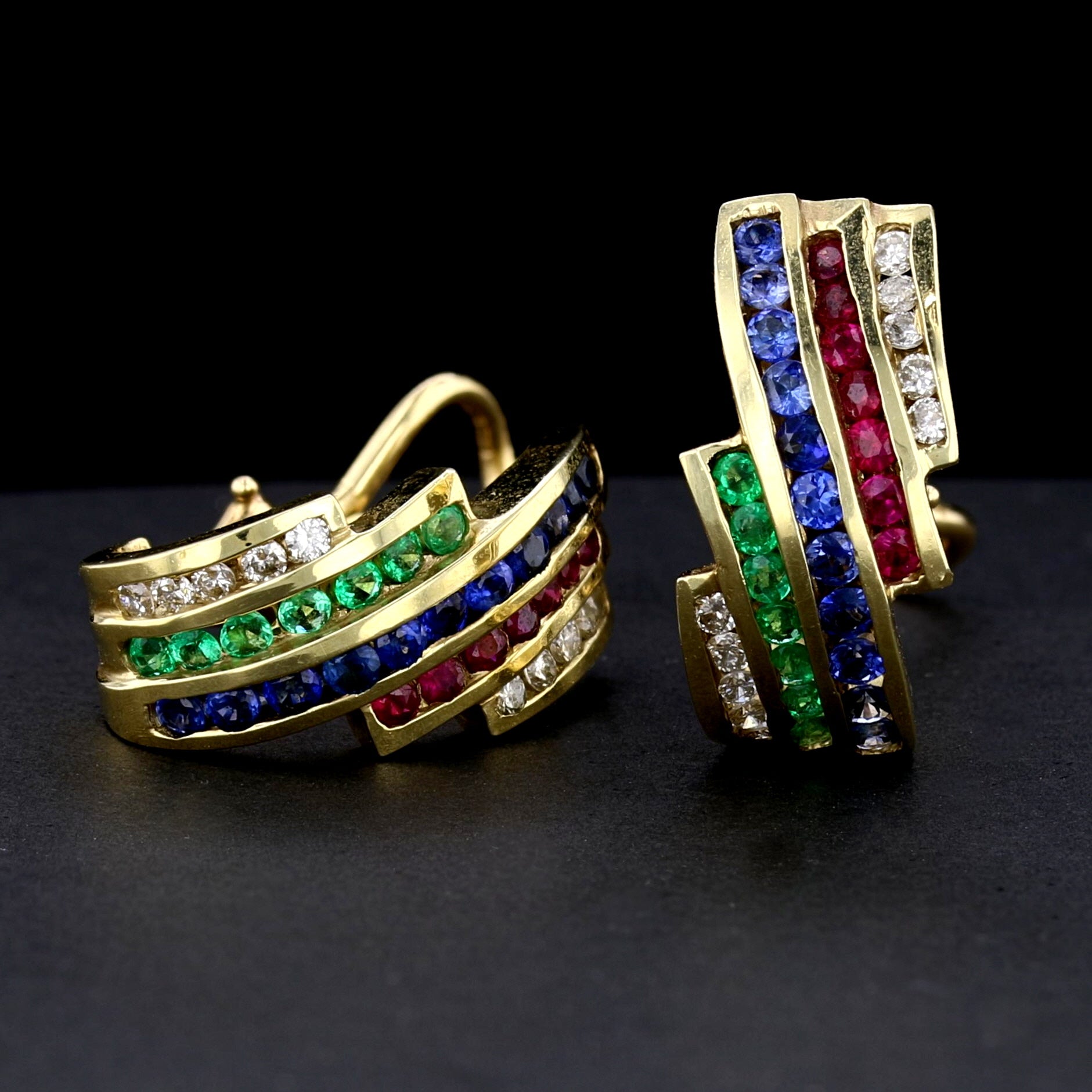 Diamond Ruby Sapphire Emerald Earrings - David's Antiques & Jewelry