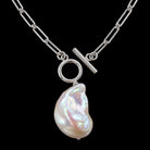 Baroque Pearl Drop Necklace on Sterling Silver Paperclip Chain 894622 — second view