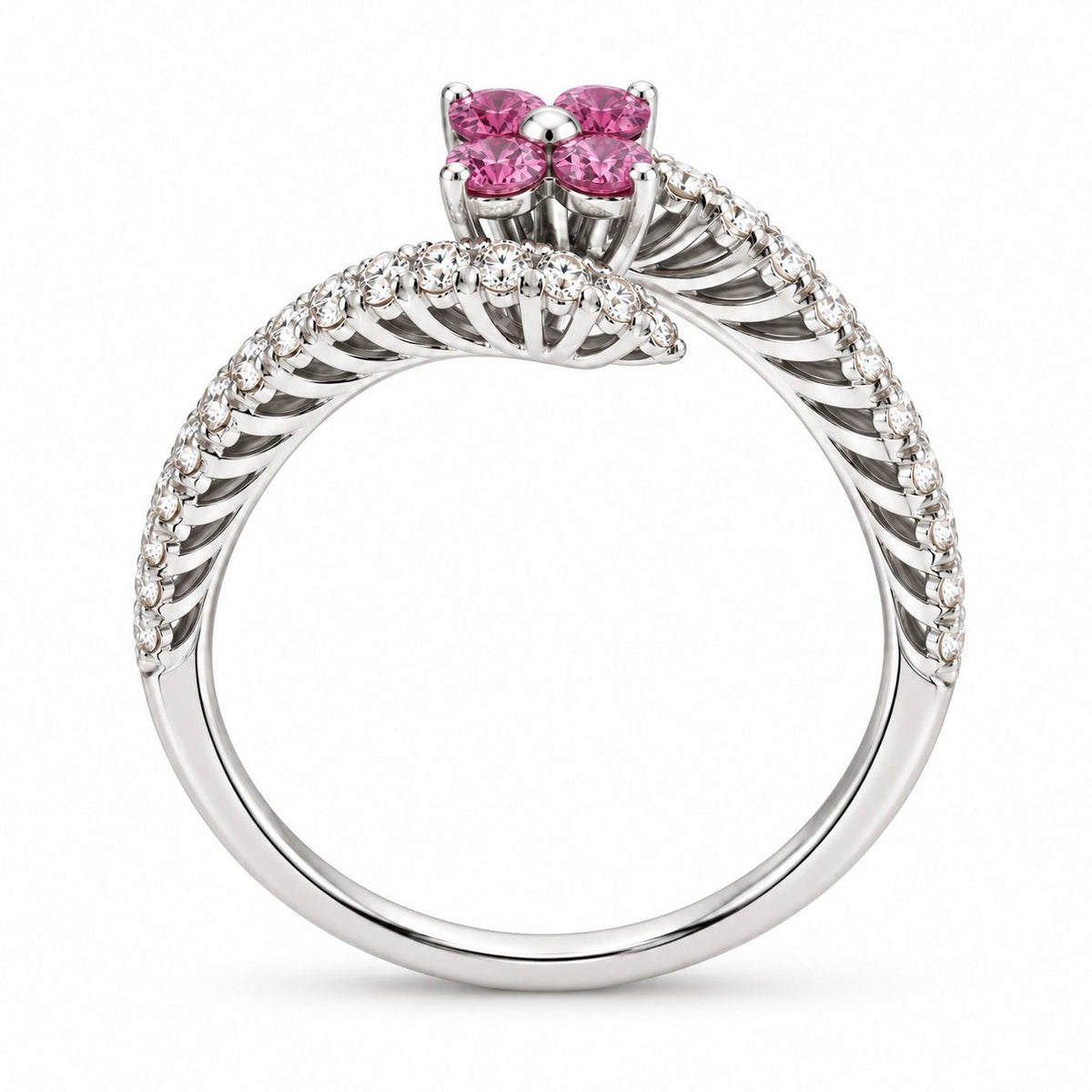 14K White Gold Pink Diamond Flower Swirl Ring 894641 — third view