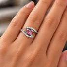 14K White Gold Pink Diamond Flower Swirl Ring 894641 — fourth view