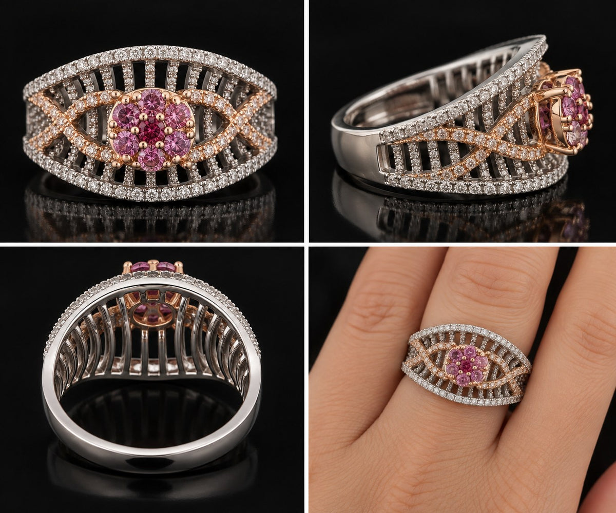 14K White & Rose Gold Pink Diamond Flower Ring 894650 — fourth view