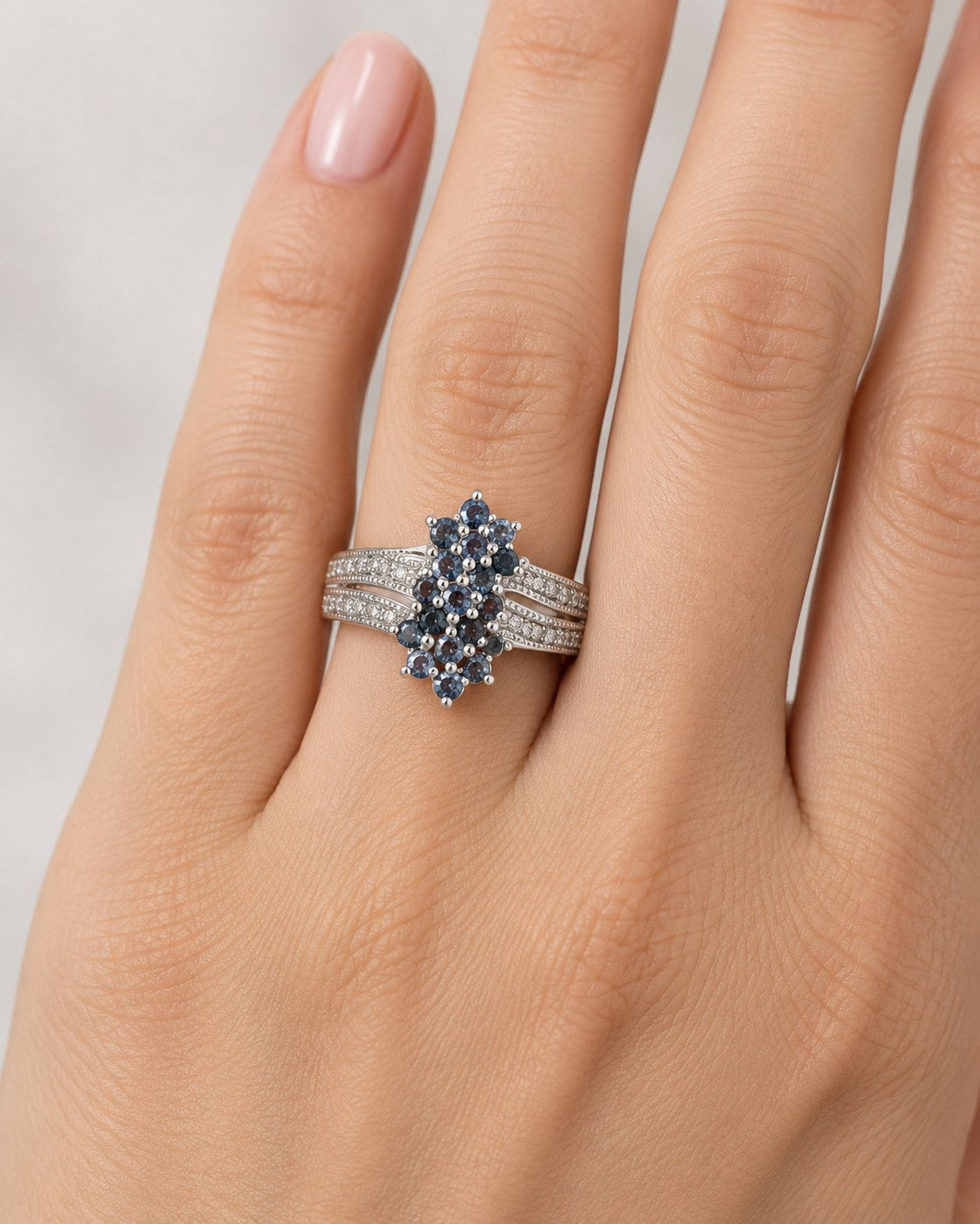 14K White Gold Blue Diamond Cluster Ring with White Diamonds 894657 — fourth view