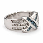 14K White Gold Invisible-Set Blue Diamond X Ring 894691 — second view