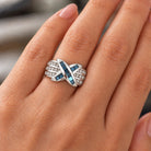 14K White Gold Invisible-Set Blue Diamond X Ring 894691 — fourth view