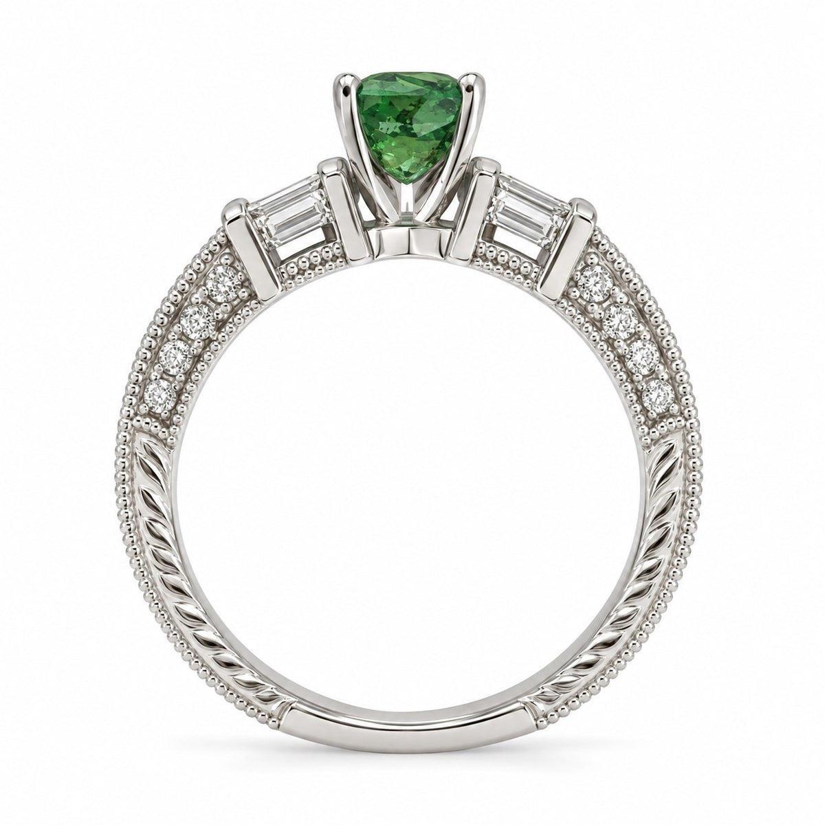 14K White Gold Tsavorite & Diamond Ring with Baguettes 894755 — third view