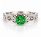 14K White Gold Cushion Tsavorite & Diamond Ring, Engraved Band 894758 — main view