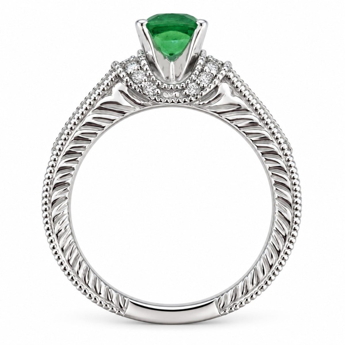 14K White Gold Cushion Tsavorite & Diamond Ring, Engraved Band 894758 — third view