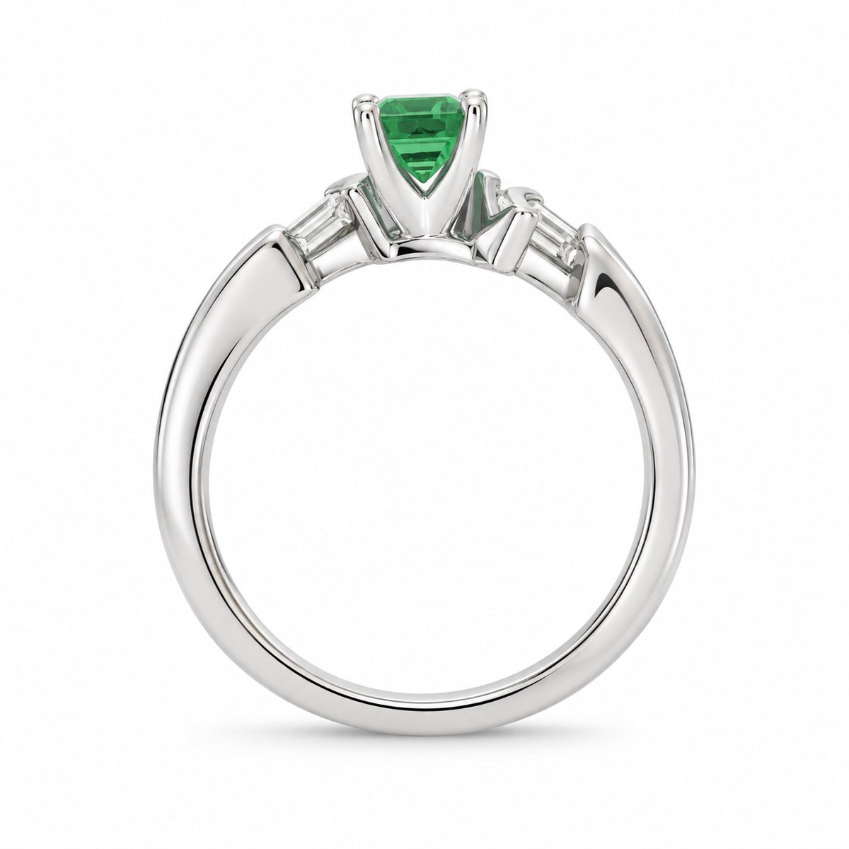 14K White Gold Emerald-Cut Tsavorite & Diamond Ring 894759 — third view