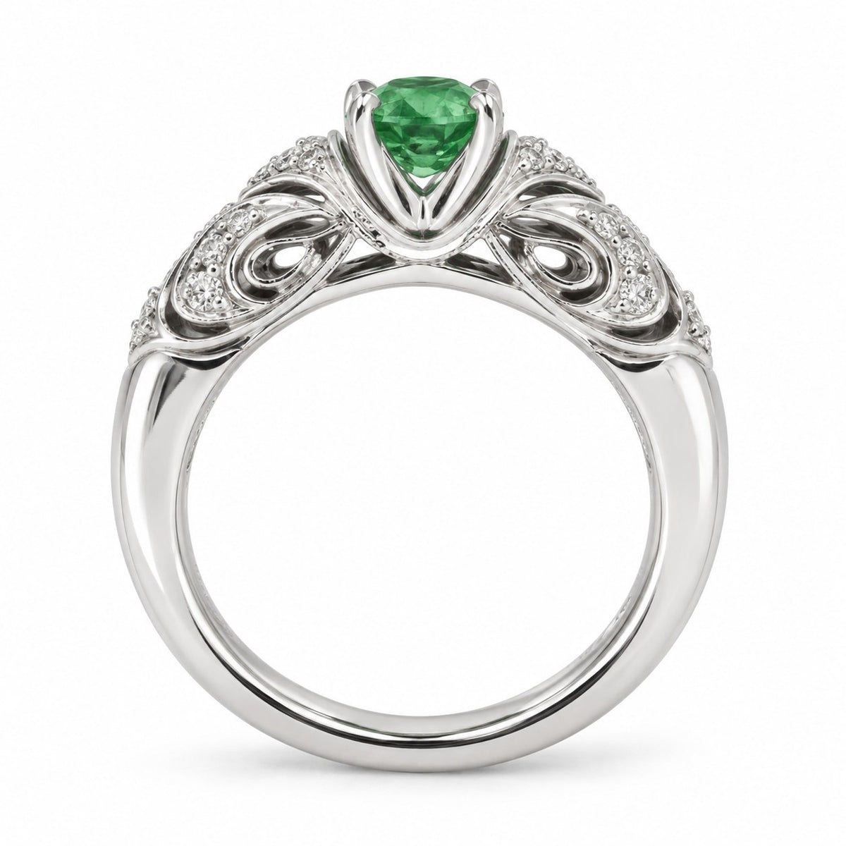 14K White Gold Oval Tsavorite & Diamond Filigree Ring 894760 — second view
