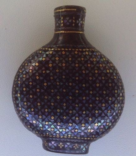 Chinese Lac Burgaute Snuff Bottle – Mother of Pearl Mosaic - David's Antiques & Jewelry