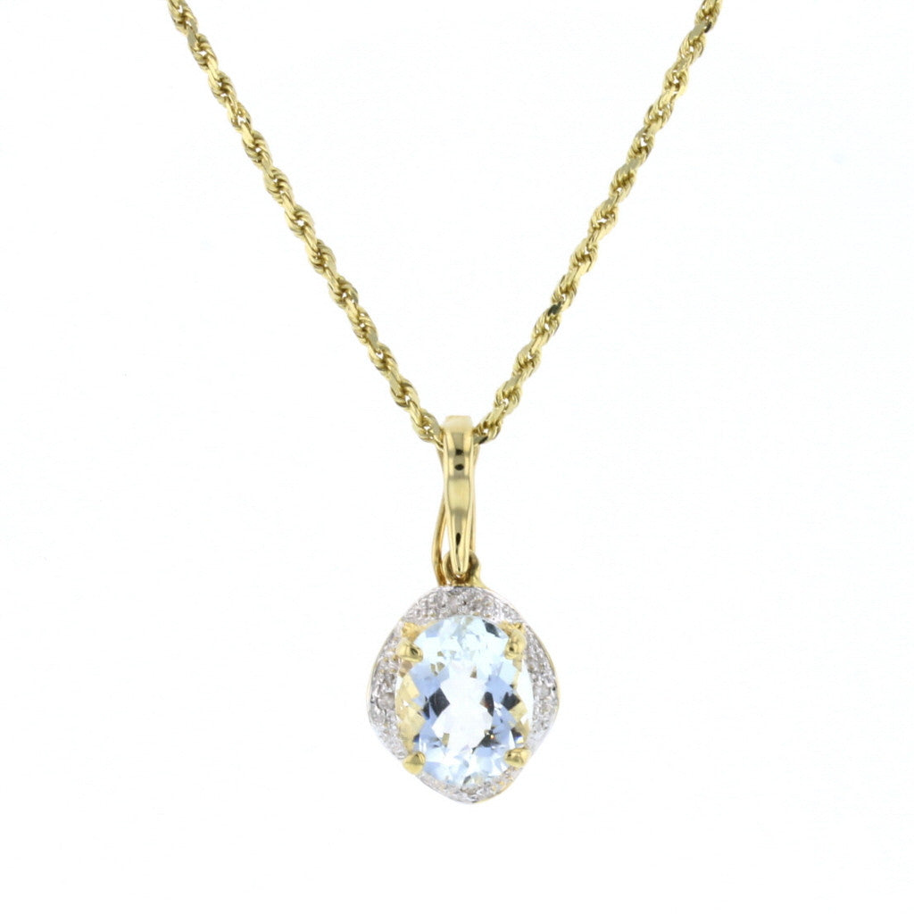Aquamarine & Diamond Gold Pendant - David's Antiques & Jewelry