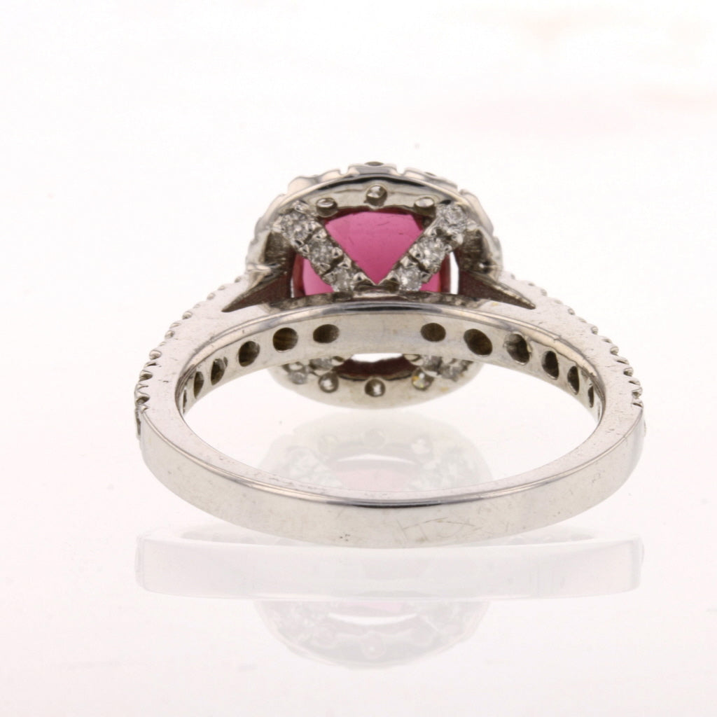 14K White Gold Raspberry Pink Tourmaline and Diamond Ring - David's Antiques & Jewelry